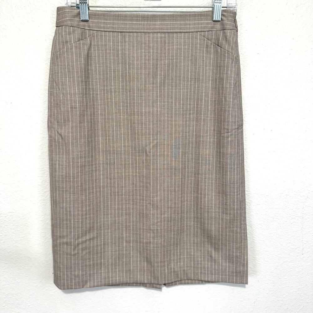 Theory Luxe Taupe Stripe Pencil Skirt Wool Size 40 US Size Medium
